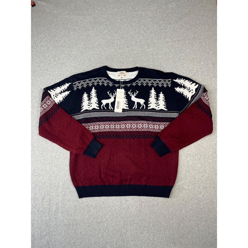Merry Christmas Sweater Mens 3XL Red Blue Deer And Tree All Over Print AOP